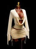 Women Holiday Sexy Bikini Top Cover Up & Bodycon Mini Skirt Three Piece Set