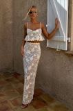 Women Holiday Lace Embroidery See-Through Two Piece Set
