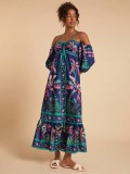 Women Summer Print Camisole Off Shoulder Dress