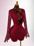 Women Sexy Lace See-Through Patchwork Metallic Bodycon Dress