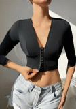 Women Yoga Body Shaping Lace 3/4 Sleeve Top