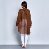Women Summer Irregular Chiffon Long Sleeve Shirt