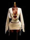 Women Holiday Sexy Bikini Top Cover Up & Bodycon Mini Skirt Three Piece Set