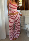 Women Spring & Summer Striped Camisole Top & Long Pants Casual Two Piece Set