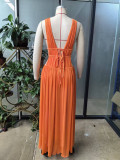 Women Large Hollow Out Backless Sexy V Neck Sleeveless Dress