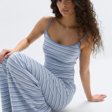 Women Spring & Summer Striped Camisole Top & Long Pants Casual Two Piece Set