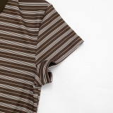Women Spring & Summer Casual Striped Polo Neck T-Shirt Top