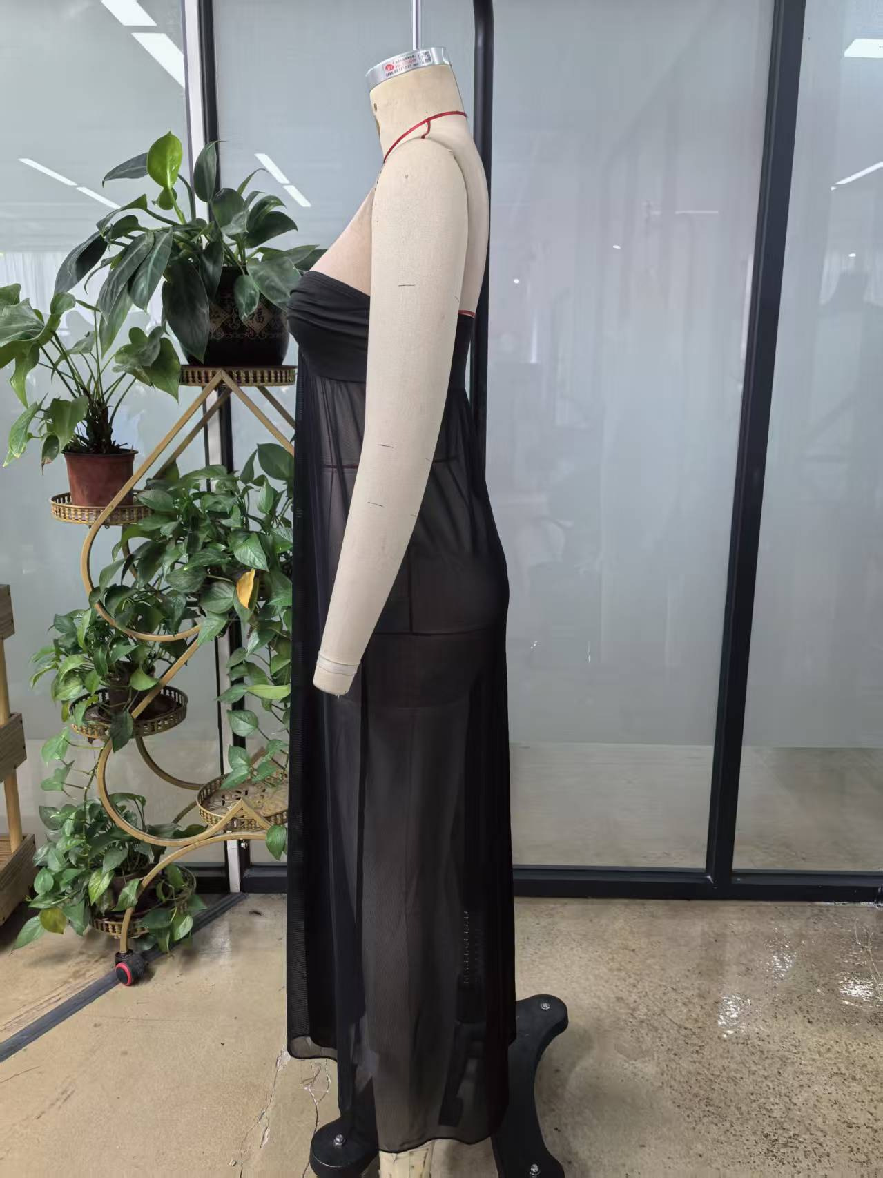 Strapless Hollow-Out See-Through Mesh Dress for Summer Nights