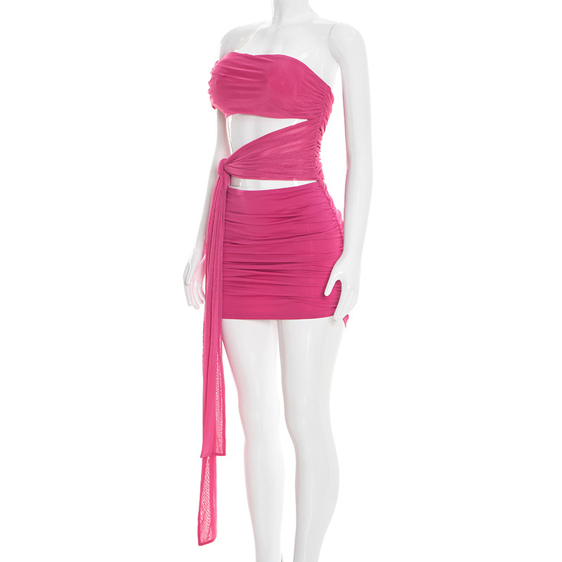 Off-Shoulder Mesh Hollow-Out Lace-Up Dress for Summer Parties