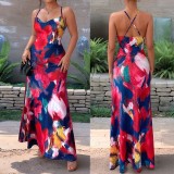 Women Summer Sexy Backless Cross Strap Print Strap Dress