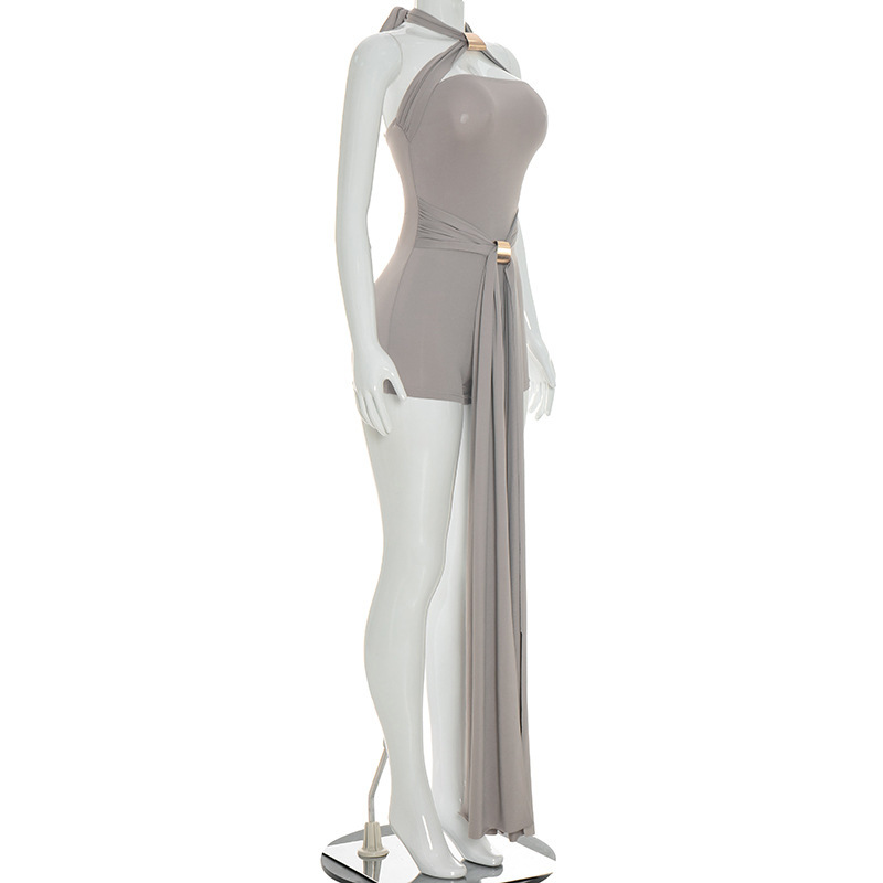 Halter Neck Tie Strap Jumpsuit for Summer Vacations