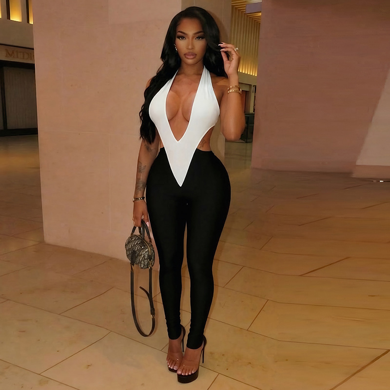 V-Neck Halter Tie Jumpsuit for Summer Parties
