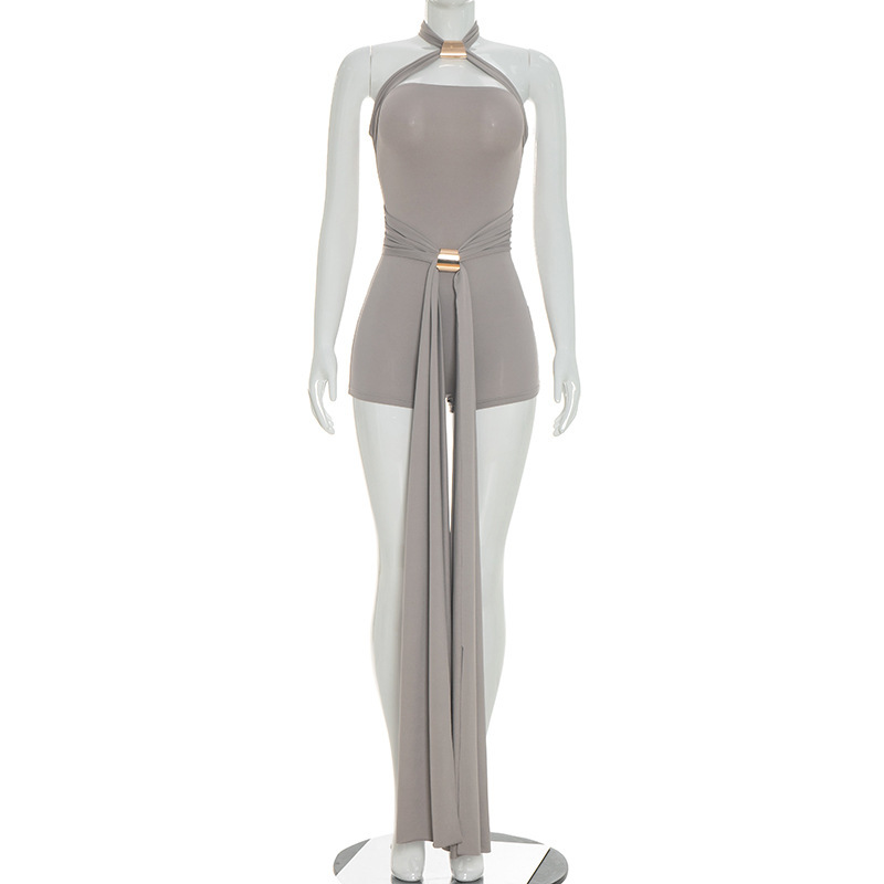 Halter Neck Tie Strap Jumpsuit for Summer Vacations