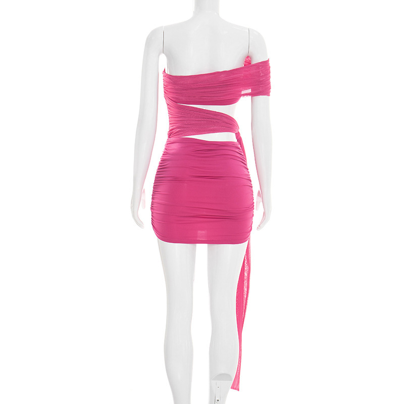 Off-Shoulder Mesh Hollow-Out Lace-Up Dress for Summer Parties