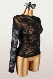Women Sexy Lace See-Through Hollow Out Long Sleeve Top