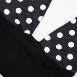 Women Patchwork Polka Dot Print Halter Neck Camisole & Ruched Waist Capri Pants Two Piece Set