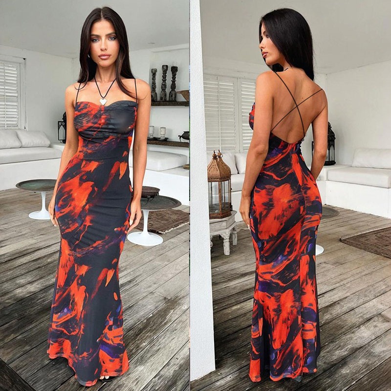 Backless Printed Camisole Dress for Summer Outings