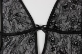 Women Sexy Lace See-Through Mesh Patchwork Halter Neck Backless Jumpsuit