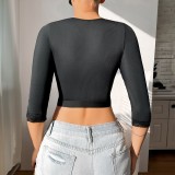 Women Yoga Body Shaping Lace 3/4 Sleeve Top