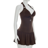 Women Knot Ring Tie Backless Dress