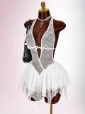 Women Sexy Lace See-Through Mesh Patchwork Halter Neck Backless Jumpsuit
