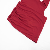 Women Fake Two-Piece Cross Hollow Out Sleeveless Bodycon Dress