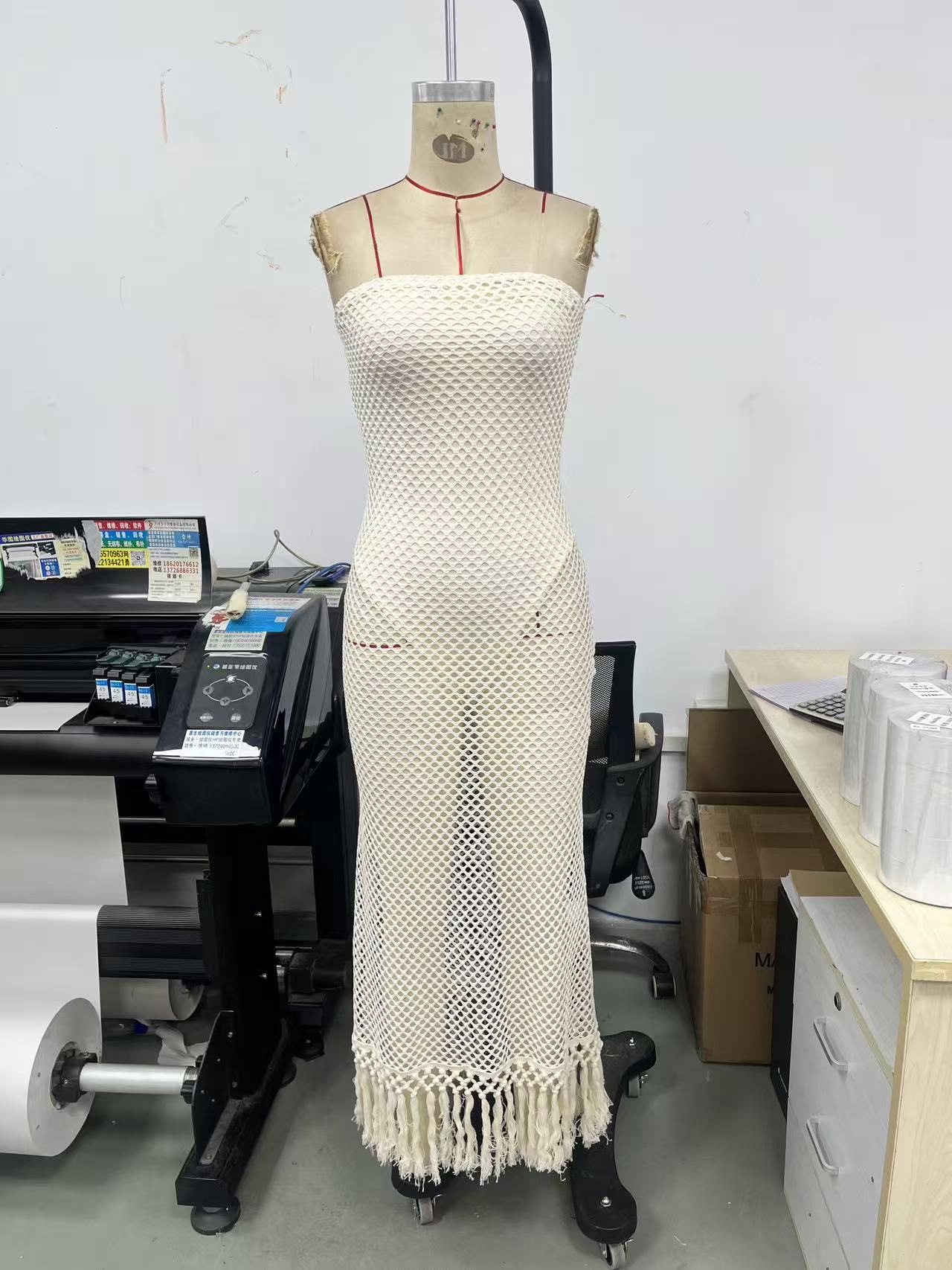 Strapless Hollow-Out Knitted Two-Piece Dress Set for Holidays