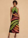 Women Summer Print Cross Backless Dress