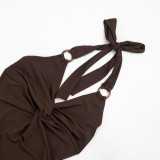 Women Knot Ring Tie Backless Dress
