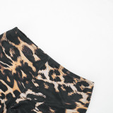 Women Summer Sexy Leopard Print Sleeveless Halter Neck Backless Top & Skirt Two Piece Set