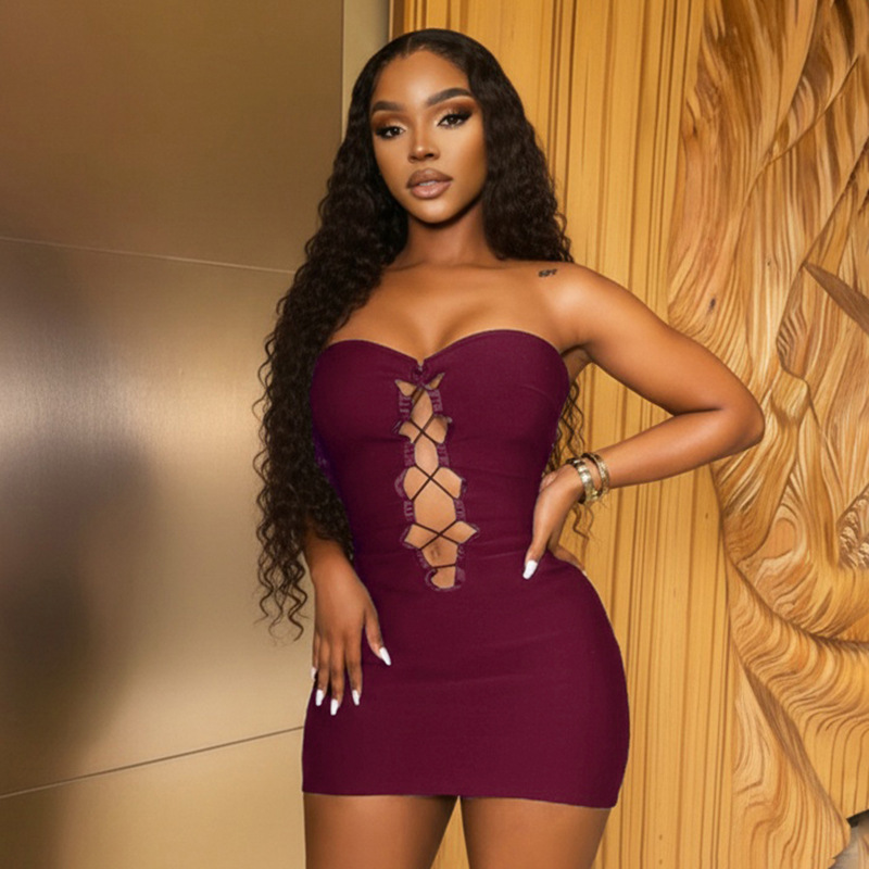 Strapless Lace-Up Sleeveless Mini Dress for Summer Parties