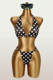 Women Polka Dot Print Halter Neck Backless Sexy Lace-Up Two Piece Swimsuit