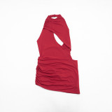 Women Fake Two-Piece Cross Hollow Out Sleeveless Bodycon Dress
