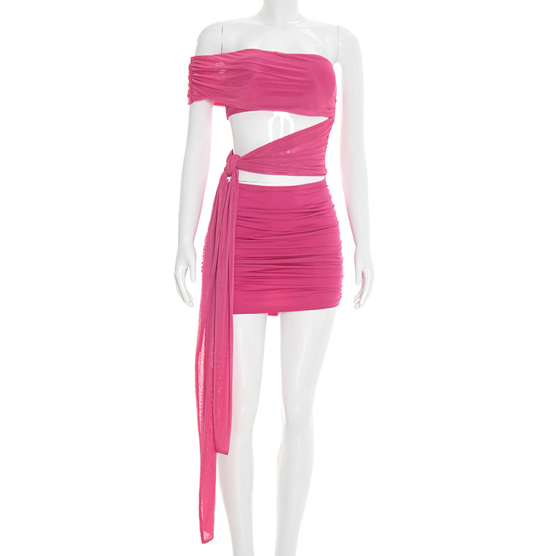 Off-Shoulder Mesh Hollow-Out Lace-Up Dress for Summer Parties