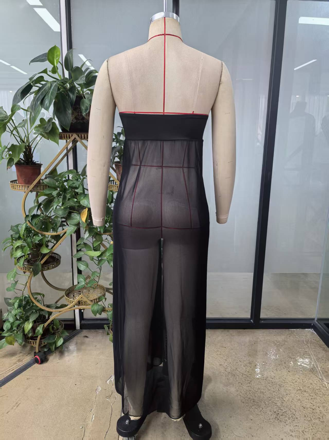 Strapless Hollow-Out See-Through Mesh Dress for Summer Nights