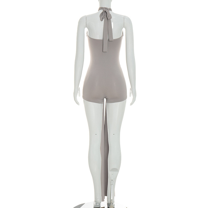 Halter Neck Tie Strap Jumpsuit for Summer Vacations
