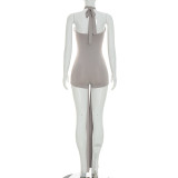 Women Summer Halter Neck Tie Strap Jumpsuit