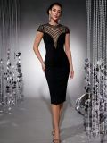 Women Mesh Sequin V Neck Bodycon Bandage Dress