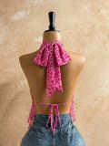 Women Leopard Print Sexy Halter Neck Lace-Up Irregular Backless Mesh Top