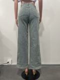 Women Spring & Summer Washed Beaded & Rhinestone Denim Pants