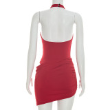 Women Fake Two-Piece Cross Hollow Out Sleeveless Bodycon Dress