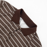 Women Spring & Summer Casual Striped Polo Neck T-Shirt Top