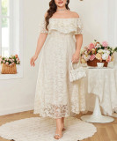 Plus Size Women Off Shoulder Beach Flowy French Lace Beach Holiday Maxi Dress