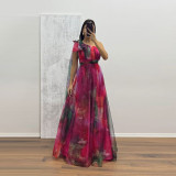 Women Holiday Casual Summer Mesh Print Strap Dress