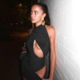 Women Fake Two-Piece Cross Hollow Out Sleeveless Bodycon Dress