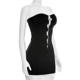 Women Summer Sexy Strapless Lace-Up Sleeveless Mini Dress