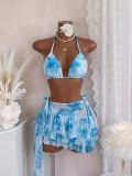 Women Color Block Sexy Casual Hot Holiday Lace-Up Three Piece Swimsuit
