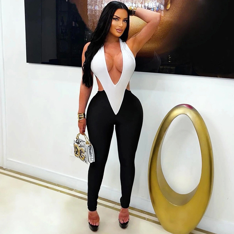 V-Neck Halter Tie Jumpsuit for Summer Parties