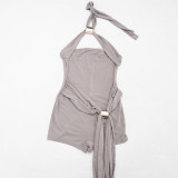 Women Summer Halter Neck Tie Strap Jumpsuit