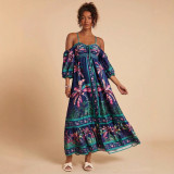 Women Summer Print Camisole Off Shoulder Dress